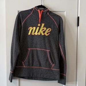 Nike Women's Therma Fit Charcoal Hoodie with Bright Orange/ Yellow Details